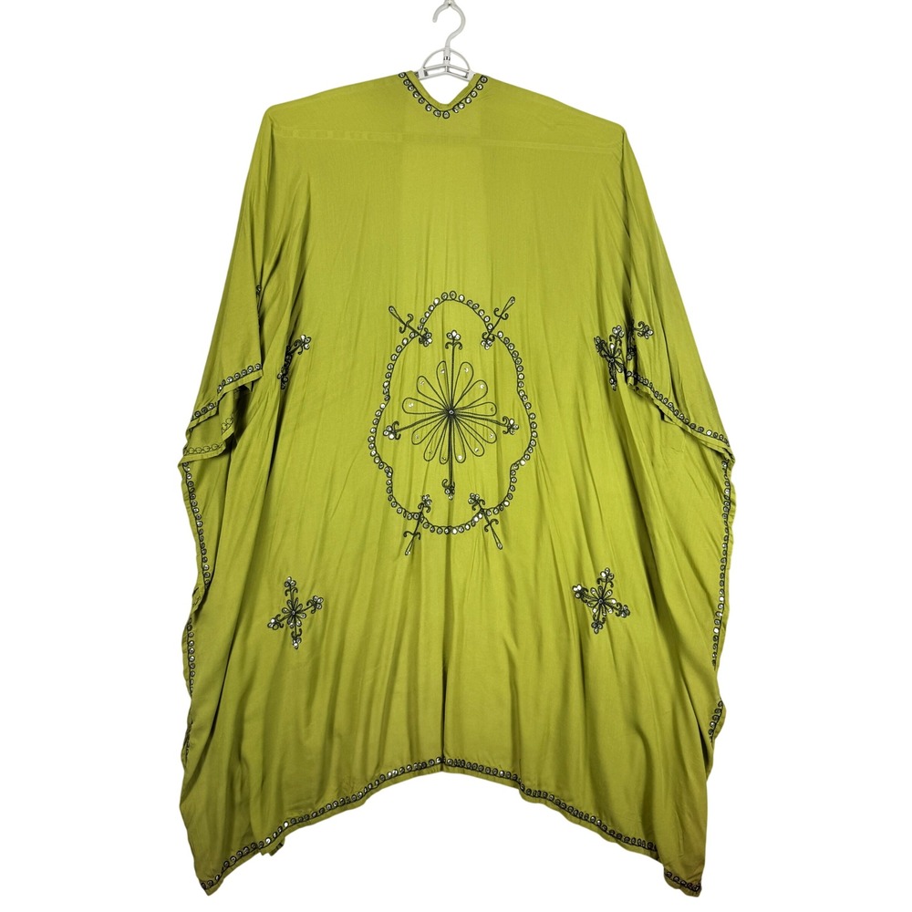 Boho Lime Green Embroidered Sequin Kimono Cardigan Festival Open Front OS - Picture 4 of 10